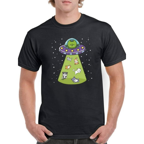 Alien Abducting Kittens T-Shirt Men -Smartprints Designs, Male 3X-Large