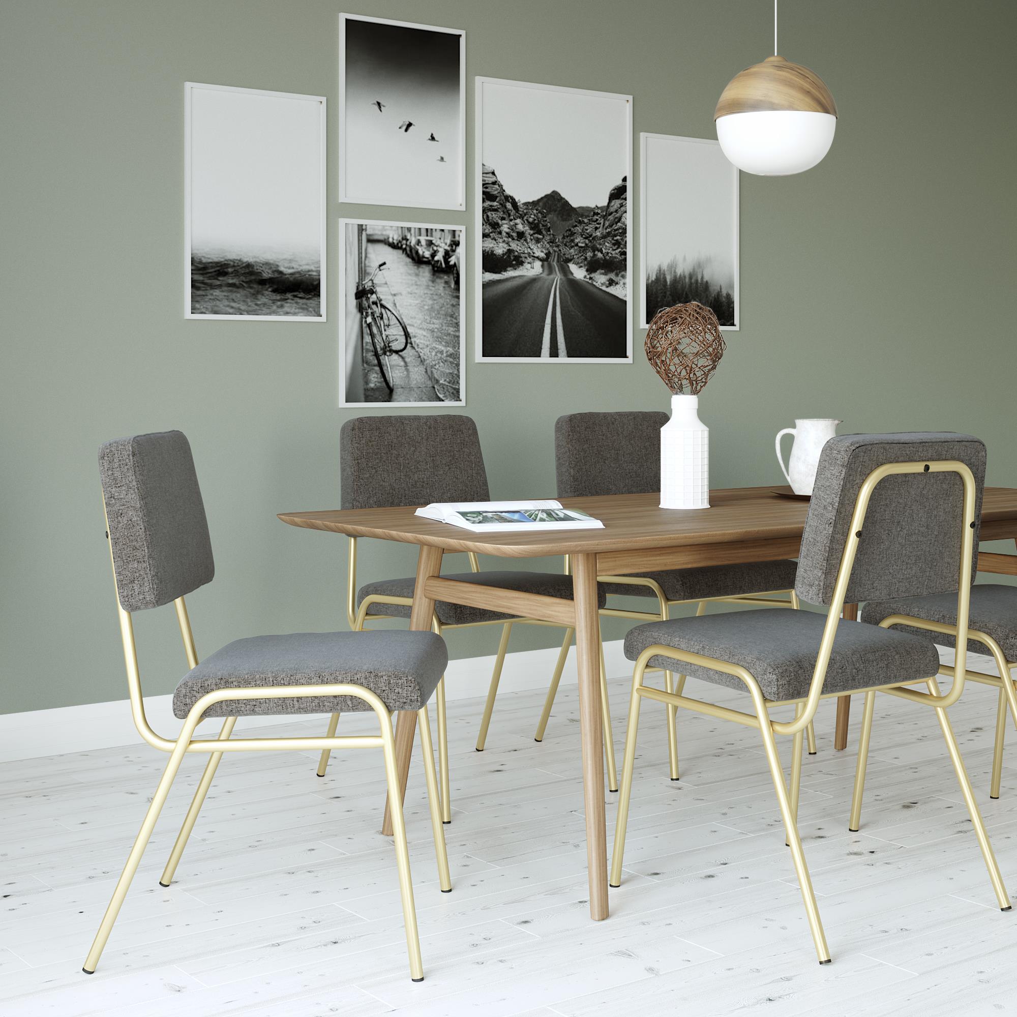Novogratz Lex Upholstered Dining Chair, Gold Frame & Light Grey Linen Upholstery - image 3 of 14