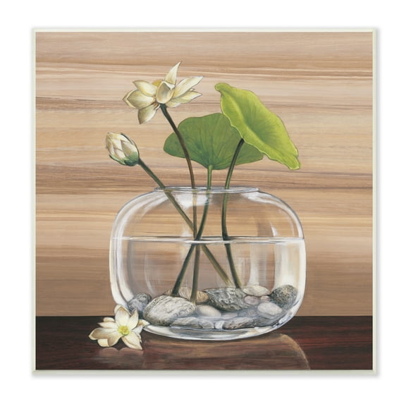 Stupell Industries White Water Lilies and Lilypad In Vase Still-Life, 12 x 12, Designed by Yuki Ross