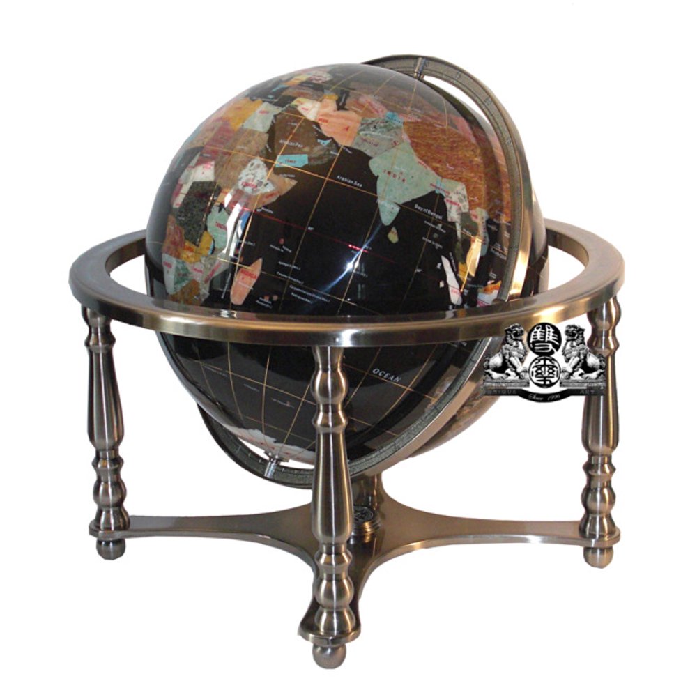 Unique Art 21Inch Tall Black Ocean Table Top Gemstone World Globe with