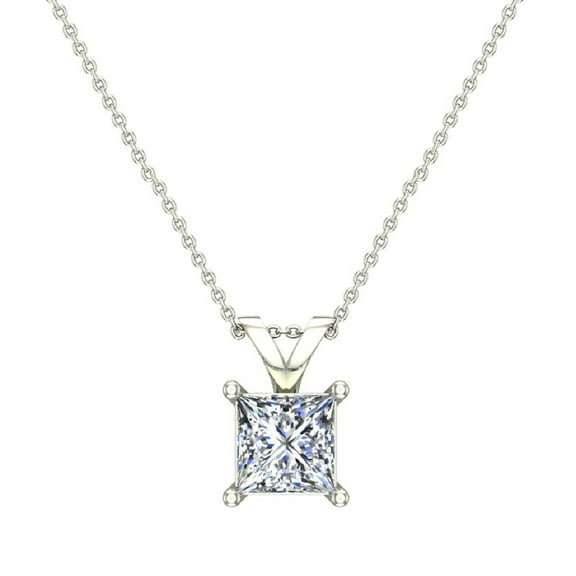 Princess Cut Diamond Pendant Necklace for Women 14K White Gold 1/3 CT (G, I1)