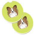 thumbnail image 1 of Checkerboard Lime Green Papillon Set of 2 Cup Holder Car Coaster, 1 of 1