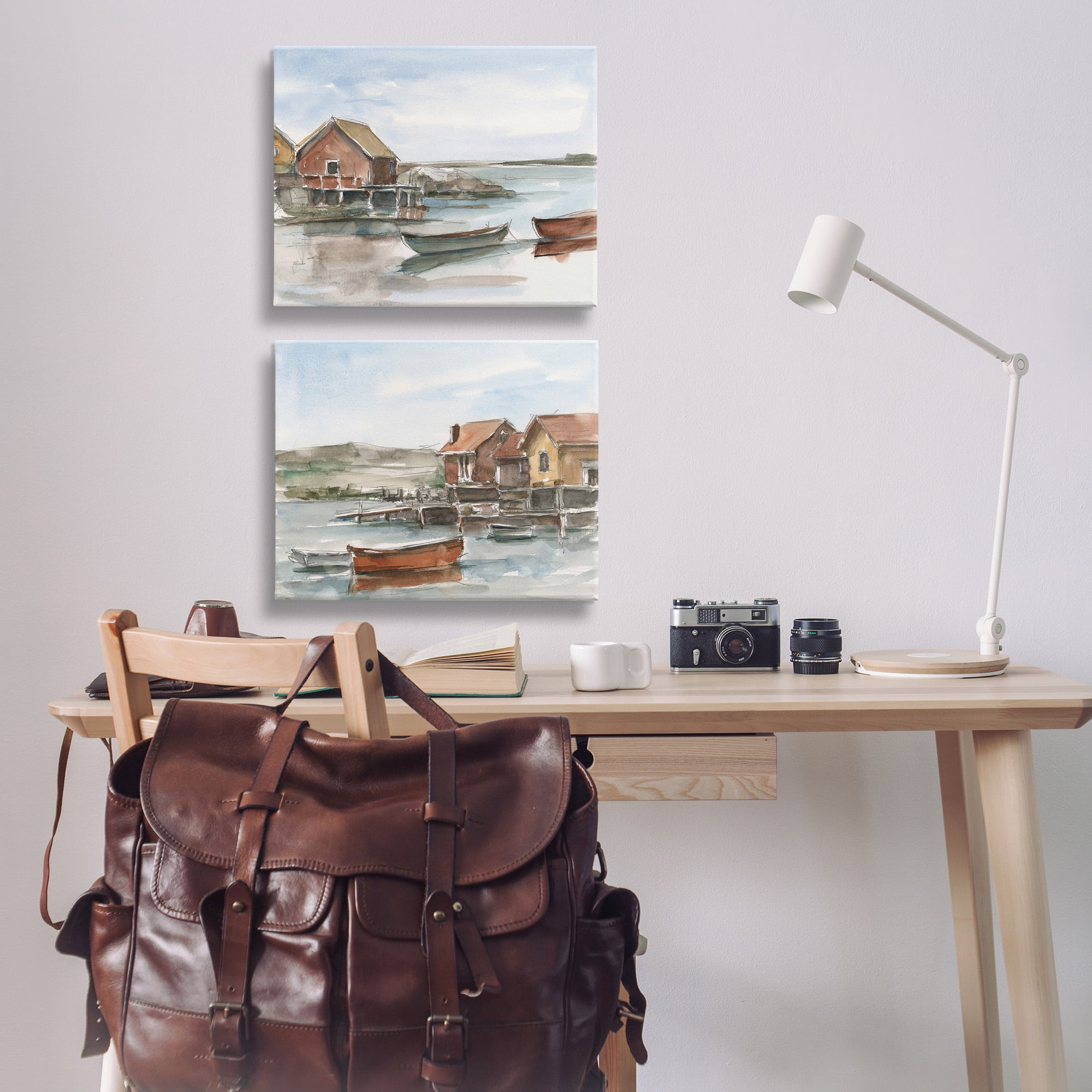 Stupell Industries Coastal Shack Landscape Landscape Painting Gallery Wrapped Canvas Art Print Wall Art, 20 x 16, Set of 2
