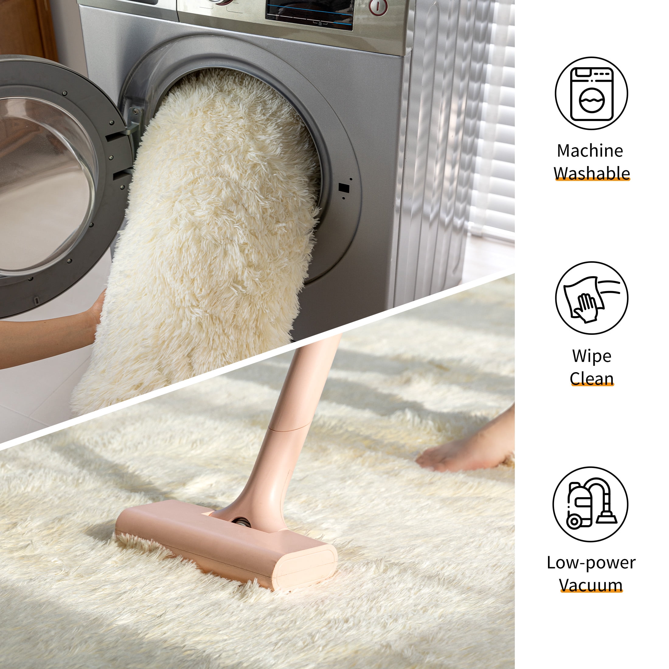 Sonive 8×10 Feet Fluffy Shaggy Area Rug, Washable Rug Modern Soft Large Neutral Non-Slip for Bedroom Dining Living Room, Beige