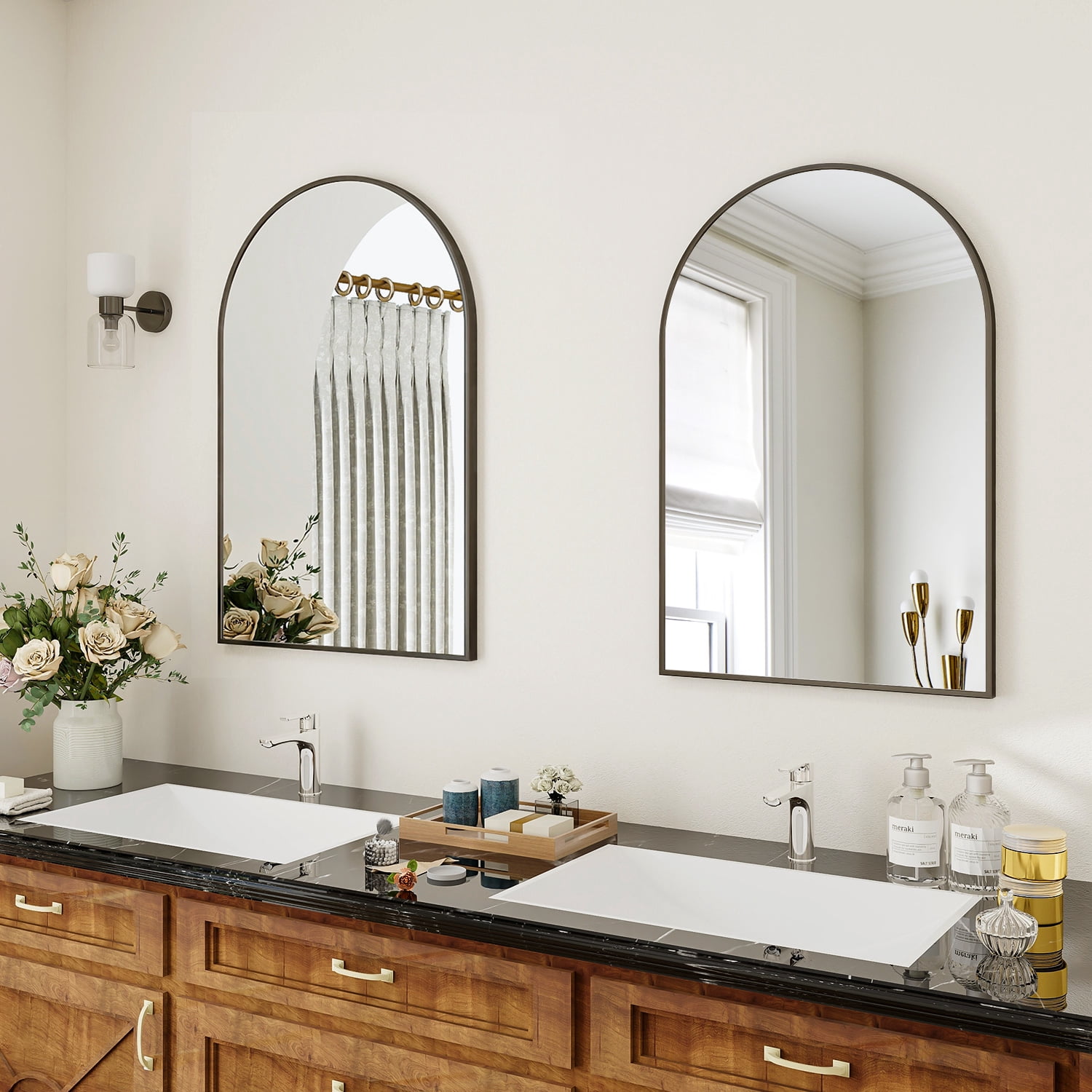 AUROMIR 20"x30" Arched Wall Mounted Bathroom Mirror Arched Vanity Mirror, Black