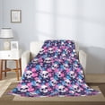 thumbnail image 2 of Throw Blanket for Couch Sofa and Bed, Skull flower blue pink Super Soft Plush Throw Blanket, Fuzzy Cuteness Comfy Warm Washable Flannel Blanket & Throws for All Season 60"x50", 2 of 5