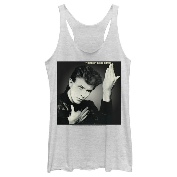 Women's David Bowie Heroes Racerback Tank Top White Heather Large