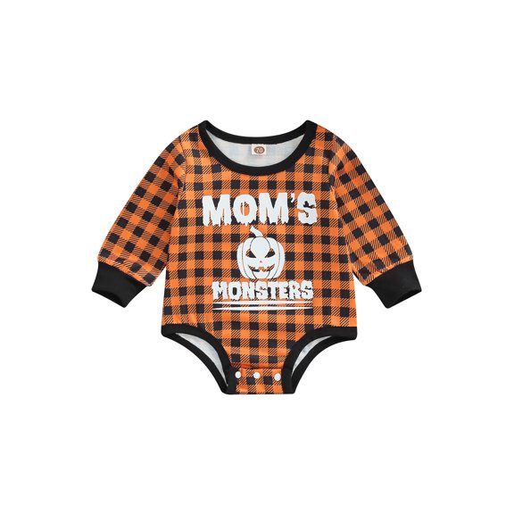 Jxzom Baby Halloween Costumes Unisex Infant Boy Girl Pumpkin Letter One Piece Romper Bodysuit Outfit 0-18M