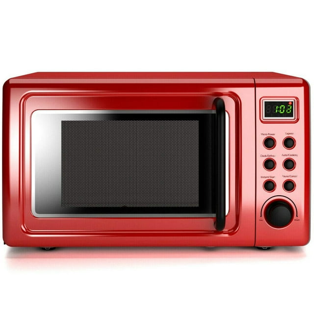 Costway Four à Micro-Ondes Rétro de Comptoir 0,7 Pi3 700 W Écran DEL Plateau Tournant en Verre Rouge