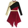 thumbnail image 6 of Alvivi Women Metallic Color Block Asymmetric Lyrical Dance Dress Praise Dance Tunic Burgundy M, 6 of 7