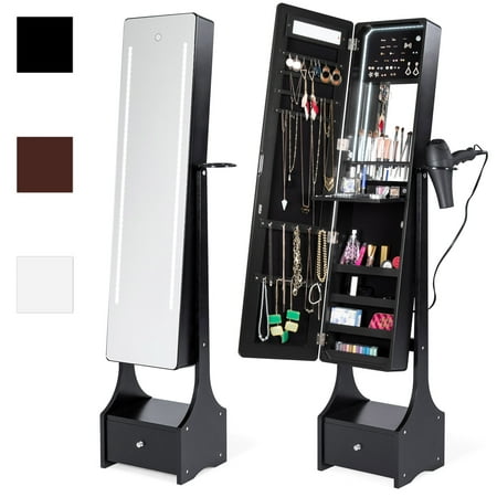 Best Choice Products Full Length Standing LED Mirrored Jewelry Makeup Storage Cabinet Armoire with Interior & Exterior Lights, Touchscreen, Shelf, Velvet Lining, 4 Compartments, Drawer, (Best Cheap Makeup Products)