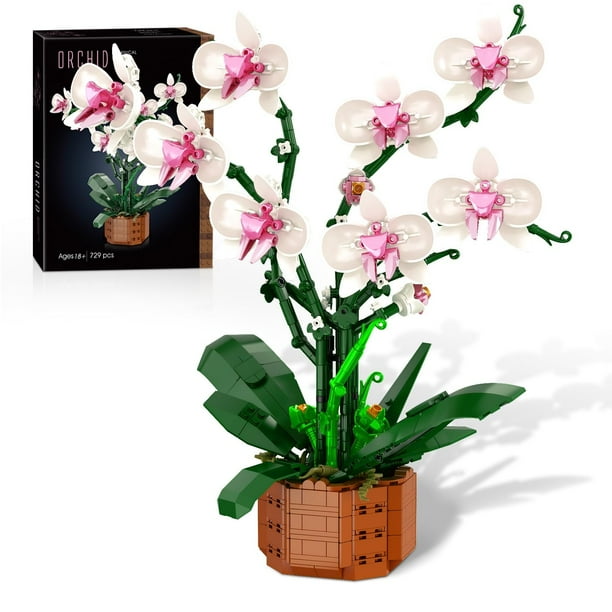 Juego de bloques de construcción Bilinott Flower Orchid 729 piezas con luz LED