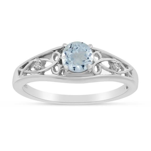10k White Gold Round Aquamarine And Diamond Ring