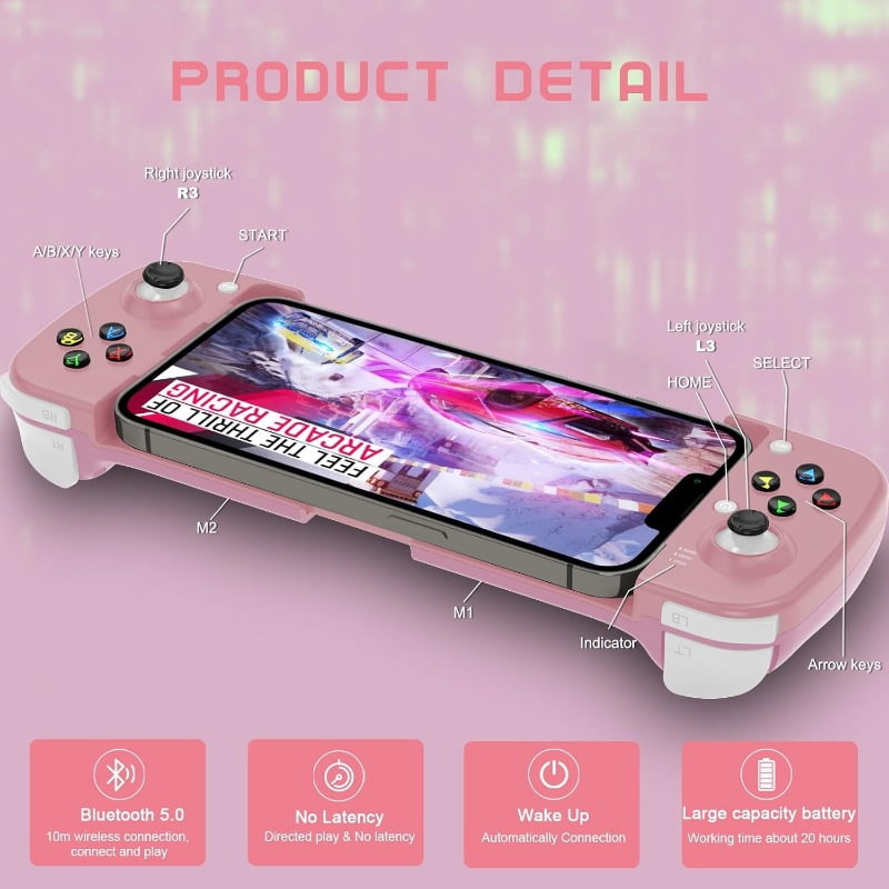 Phone Controller for Android Support Phone Case, Mobile Gaming Controller with Ergonomic Design - Wireless Gamepad for Cloud Gaming & PS Remote Play