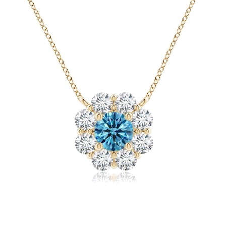 ANGARA Floral Cluster Lab Grown Blue Diamond Necklace for Women in 14K Yellow Gold (Size-3.9mm| Clarity-VS) | April Birthstone, Anniversary, Jewelry Gift for Women | Lab-Grown Blue Diamond Necklace