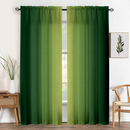 Green Curtains for Living Room Ombre Curtains Set Dark Green Vintage Semi Sheer Curtain Gradient Modern Abstract Curtain for Bedroom 53 W x 84 L (Pack of 2)