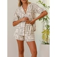 thumbnail image 4 of FAROOT Women Lounge Set Short Sleeve Lapel Tops Pattern Print Shorts, 4 of 9