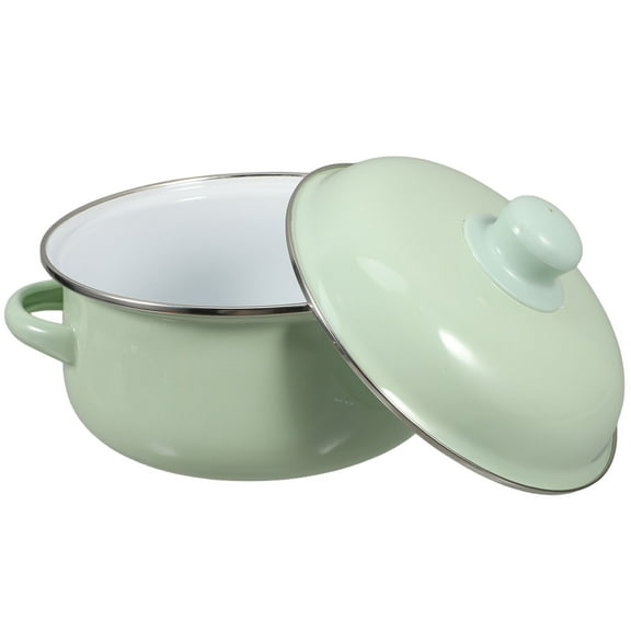 STRANDCHIC Vintage 2-Piece Enamel Pot Set with Lid, Enamelled Stockpot Cookware for Kitchen Cooking