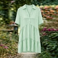 thumbnail image 6 of Guieoi Summer Dresses for Women Plus Size Casual Striped Cotton-Linen Collared Short-Sleeve Button-Down Midi Dress Green XL, 6 of 7