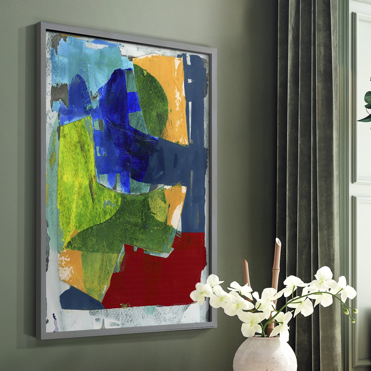Brights Strokes II Framed Print in Gray Solid Wood Framed Print No Nail Hanging