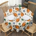 thumbnail image 3 of Colorful Footballs and Stars Pattern Round Tablecloth 60"x60",Wrinkle Wipeable Table Cloth for Kitchen Dining Room Picnic Patio Party, 3 of 6