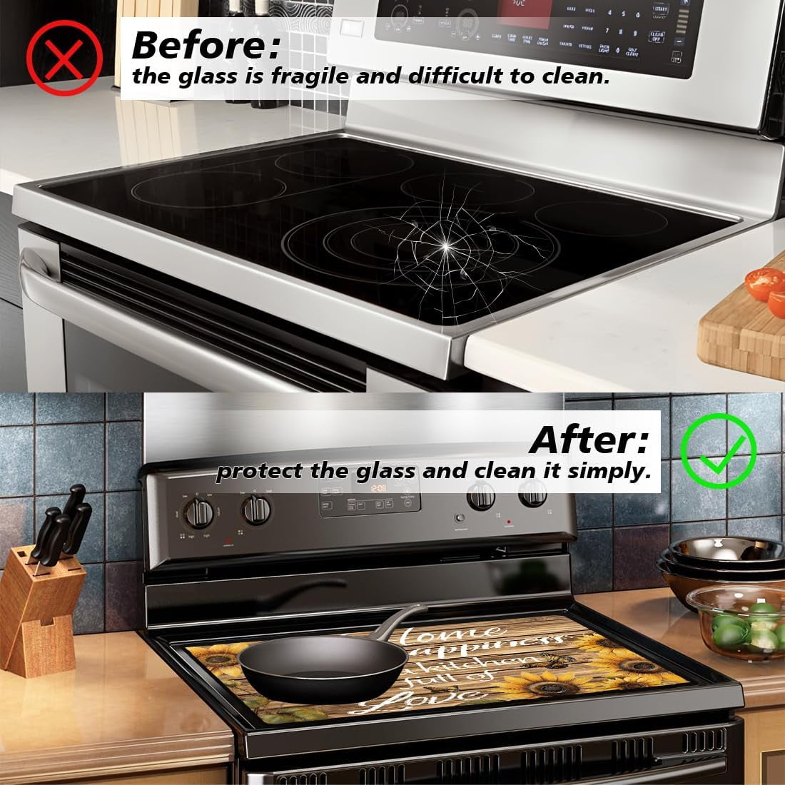 Electric Stove Cover 20.47x28.35" Stove Top Cover for Electric Stove Foldable Glass Cooktop Protector Non-Slip Top Protector Mat for Electric Stove (Sunflower) Colorful