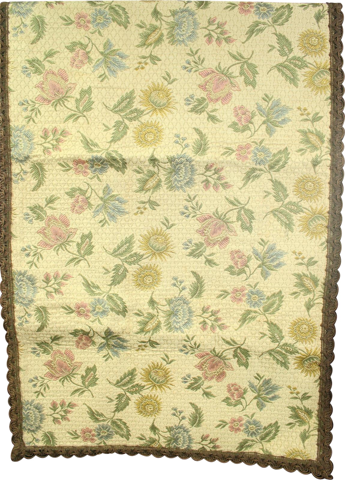 Large Vintage French Tapestry Table Runner Pastel Pink Blue Yellow Green & Cream