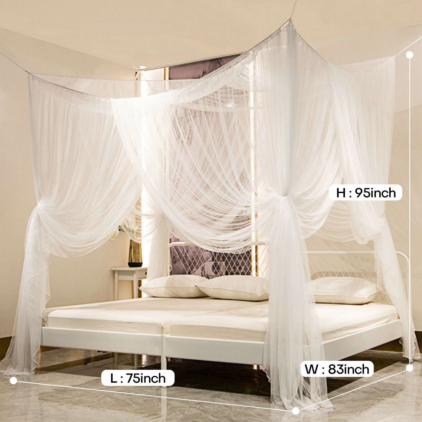 Cream/Champagne 4 Poster Mosquito Net Bed Canopy NEW! 