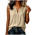 thumbnail image 3 of VBVC Women's Cotton Linen Button Down Shirt , Ladies' V Neck Summer Tank Tops , Loose Fit Sleeveless Work Blouse For Women,Khaki,S-2XL, 3 of 5