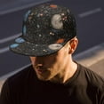 thumbnail image 5 of Flat Brim Snapback Hat - Nebula Cosmic Sci-fi Lovers Space Geek Star Moon Sun Rocket Design, 5 of 6