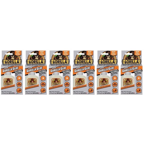 Gorilla Clear Glue, 1.75 ounce Bottle, Clear Pack of 6 — Residential Use, Standard Application
