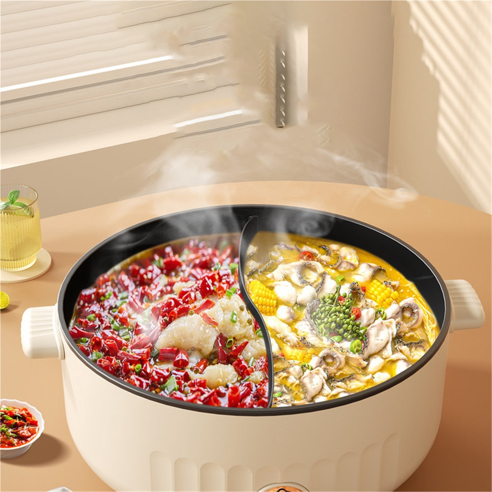 Double-Sided Electric Hot Pot & Multi-Function Rice Cooker - 3-Speed Heat, Non-Stick Coating with Divider & Tempered Glass Lid, Easy to Clean Cookware for Home Kitchen