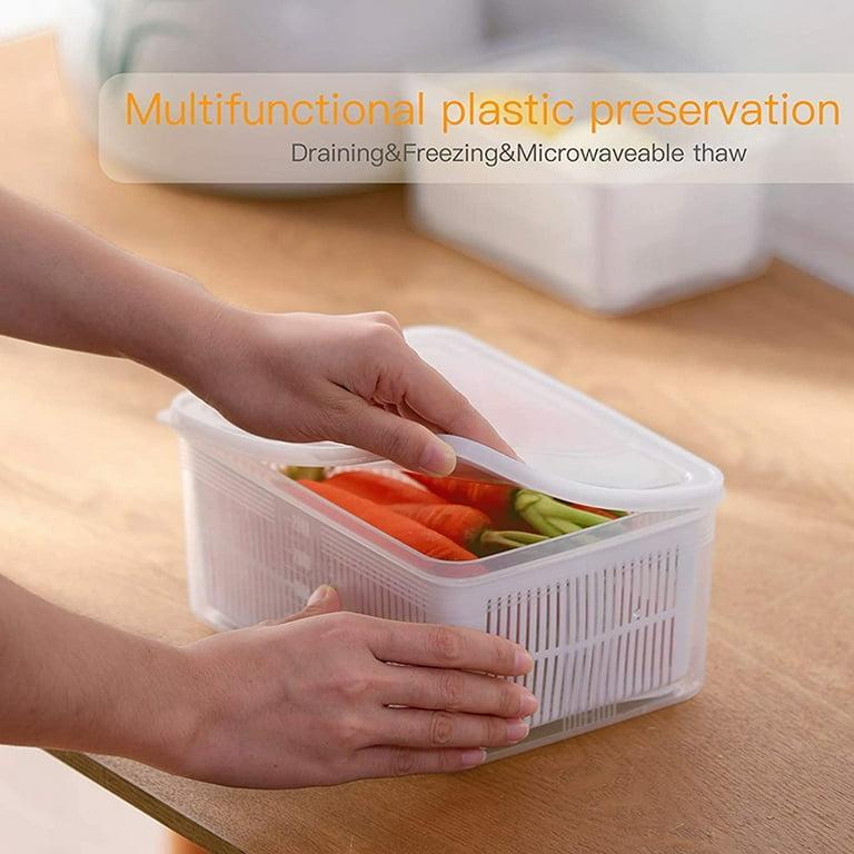 Produce Saver Refrigerator Organizer Bins for Fridge - 4.5L x 3 FreshWorks  Stackable Fridge Storage Containers with Removable Drain Tray for Produce,  Fruits, Vegetables, Meat, and Fish