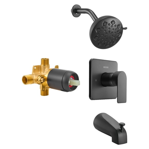 VEVOR Tub and Shower Faucet Set, 5-Inch Rainfall Shower Head and Bathtub Spout, Complete Single-Handle Tub Trim Kit