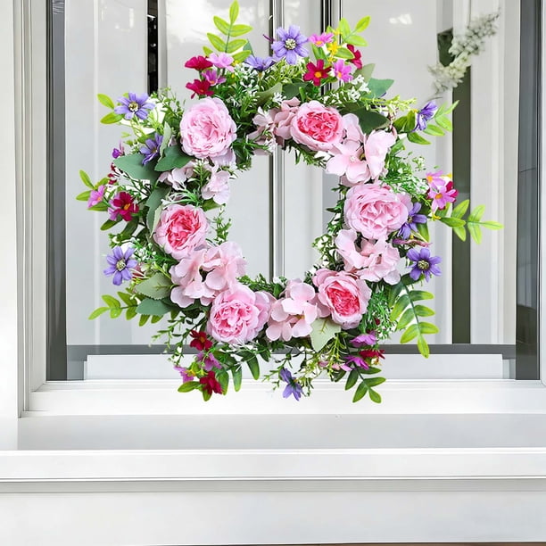 Coronas de Verano de Primavera para la Puerta Delantera Flores Fragantes Hojas Plantas de Dinero, Al Aire Libre Flor Guirnaldas Porche Decoración, Decoraciones Del Porche Delantero Al Aire Libre