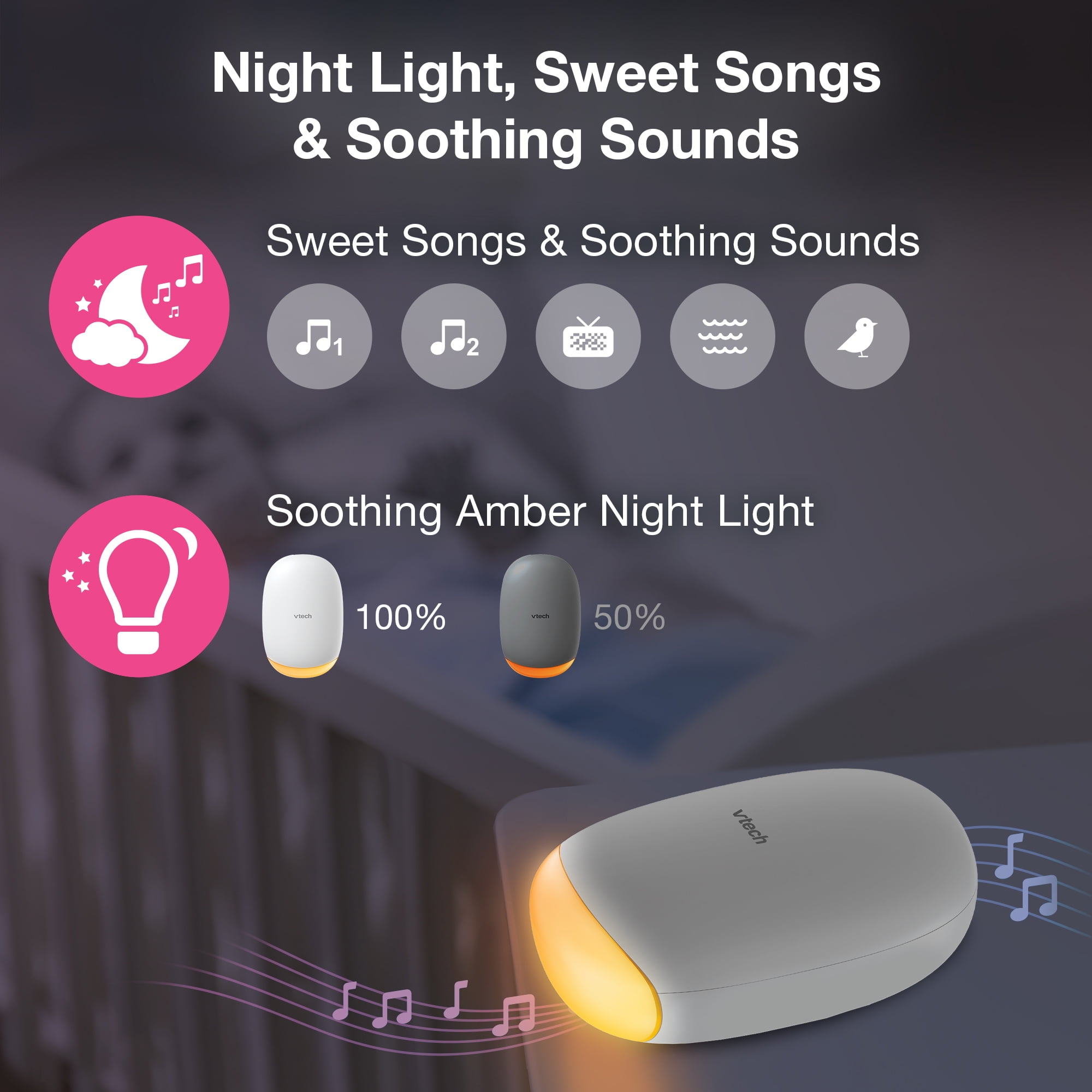 VTech BC8611 V-Hush™ Rocker Sound & Motion Stroller Soother for gentle rocking motion, with Night Light, White, BC8611