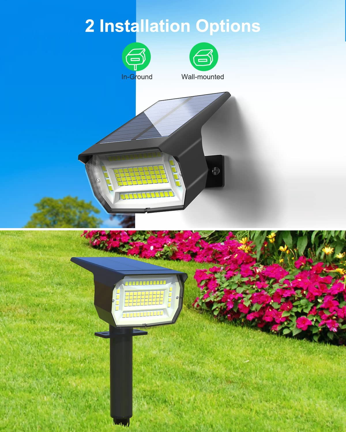 HOVMAP Solar Lights Outdoor 72 LEDs Solar Spot Lights 1500mAh Battery 3 Modes IP67 Waterproof ABS 6 Pack for Garden Yard Pathway, 6Pc White light