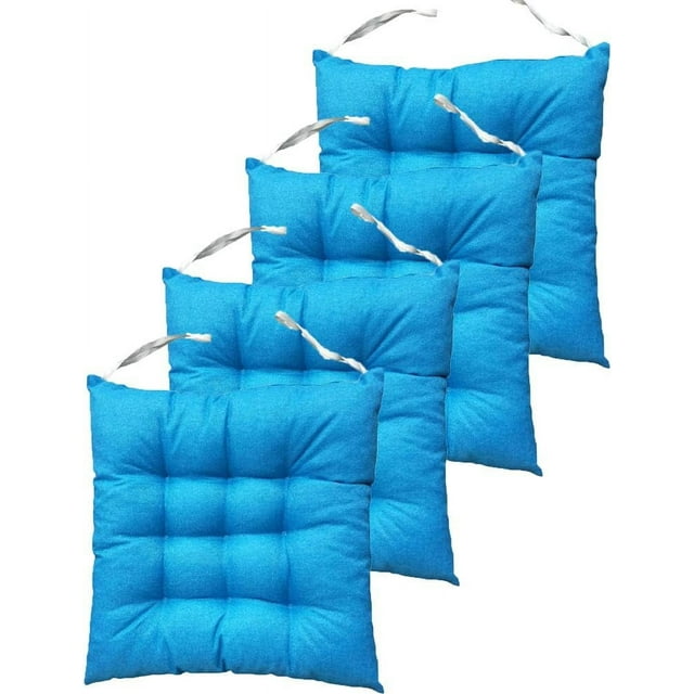 Nvzi Juego de 4 cojines para sillas de interior con mechones sólidos y cuadrados, con lazos, color azul Tk, 45,7 x 45,7 x 7,6 cm
