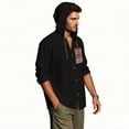 thumbnail image 4 of YaoYar Mens Cotton Linen Button Down Hoodies Fashion Casual Print Pocket Solid Hooded Long Sleeve Shirts, 4 of 5