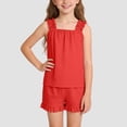 thumbnail image 7 of mgoYE Girl Outfits Size 10-12 Girls Summer Clothes Girl Outfits Print Ruffle Sleeveless Top + Casual Short 2 Piece Cute Clothing Set(Red,13-14 Years), 7 of 7
