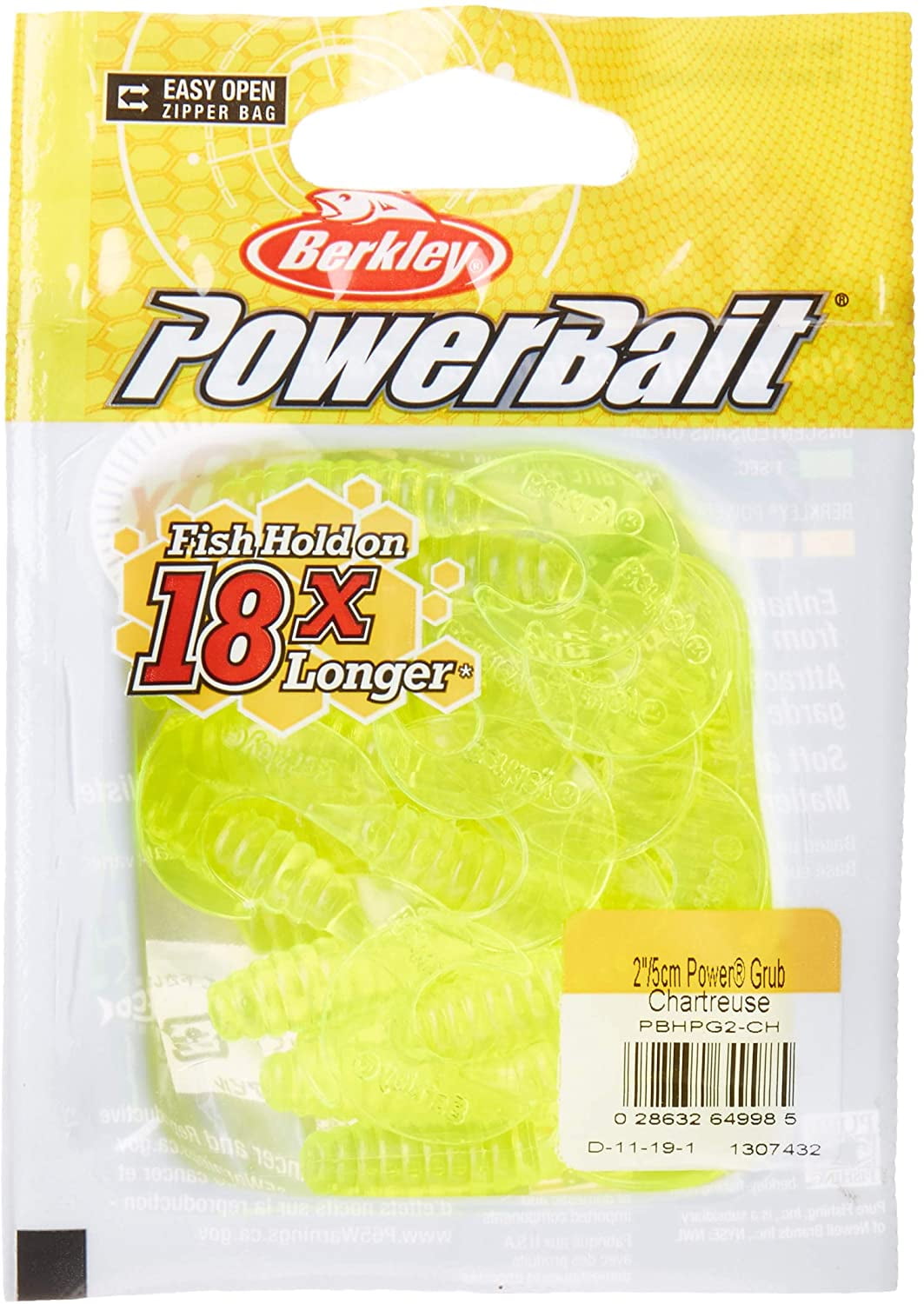 White Berkley 1478970 Powerbait Power Grubs Soft Bait Package of 10 5 Bait Length 