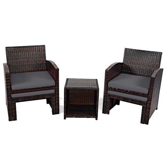Pemberly Row 5-piece Rattan Patio Wicker Furniture Set with Cushion in Gray