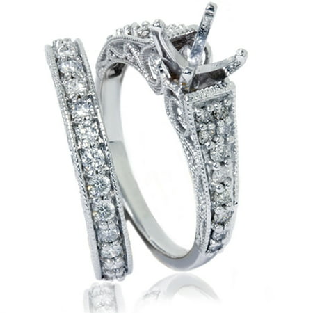 Pompeii 3/4ct Vintage Diamond Ring Heirloom Filigree Set 14K White Gold (G/H,SI1-SI2)