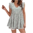 thumbnail image 1 of Moda Mujer Causal V-Cuello Impresión Blusa Floral Ruffle Manga Camiseta Verano Tank Tops Fridja  gh6074, 1 of 5
