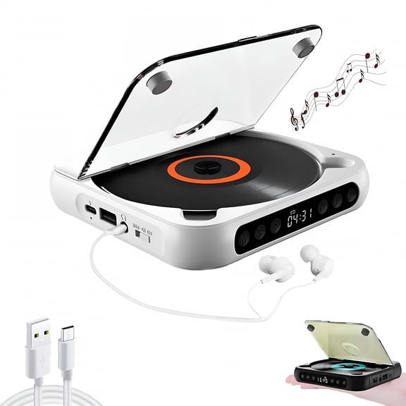 GASTROPOD CD Player with Bluetooth, Rechargeable Compact CD Player Built-in HiFi Speakers, Portable CD Player for Home/Car, Supports CD/AUX/USB and Repeat Modes, Headphones, LCD Screen