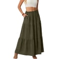 thumbnail image 7 of Maxi Skirts for Women Summer Elastic High Waist A-Line Flowy 3-Layer Tiered Ruffle Long Skirt with Pockets Army Green S, 7 of 7