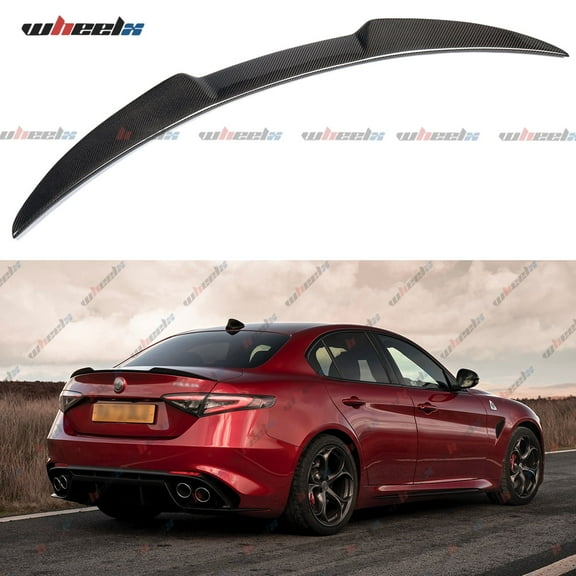 Real Carbon Fiber Rear Spoiler Compatible with 2015-2024 Alfa Romeo Giulia, MV Style Duckbill Fits for Base Ti Sport Quadrifoglio Sedan, Trunk Exterior High Kick Tail Deck Lid Wing Lip