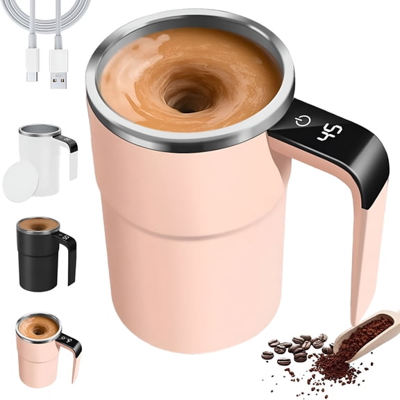 ACDANC Auto Self Stirring Mug with Temp Display,Usb-C Rechargeable Electric Mixing Cup,Stainless Steel Coffee Tumbler for Office Travel
