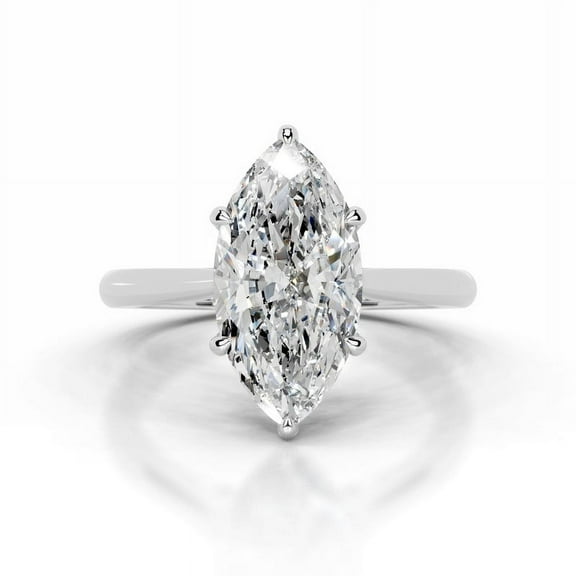 Spot Jewel 2.1 Ct Marquise Cut Diamond Solitaire Ring - Lab-Created Simulated Diamond, 14K White Gold Plated - Elegant Engagement Ring for Women - Perfect for Weddings, Proposals, and Special Gifts
