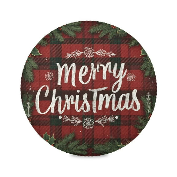 WOBOGO Christmas Red Plaid Round Placemats Set of 1 Heat Resistant Washable Kitchen Table Decorations 15.4in